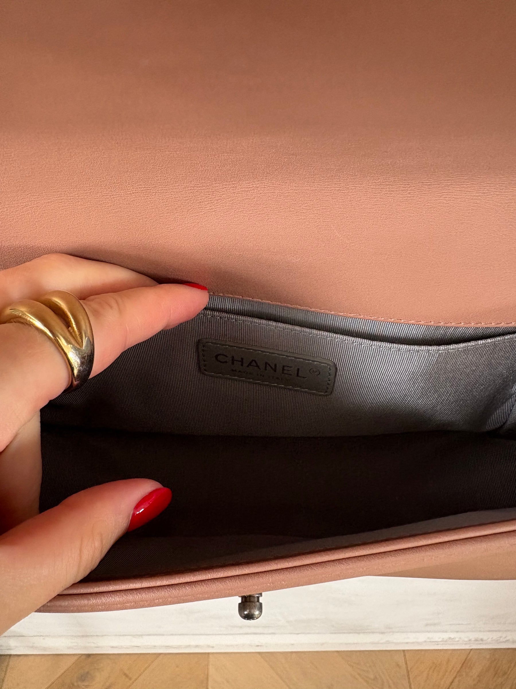 Chanel Rose Lambskin Leather Medium Boy Bag with Ruthenium Hardware