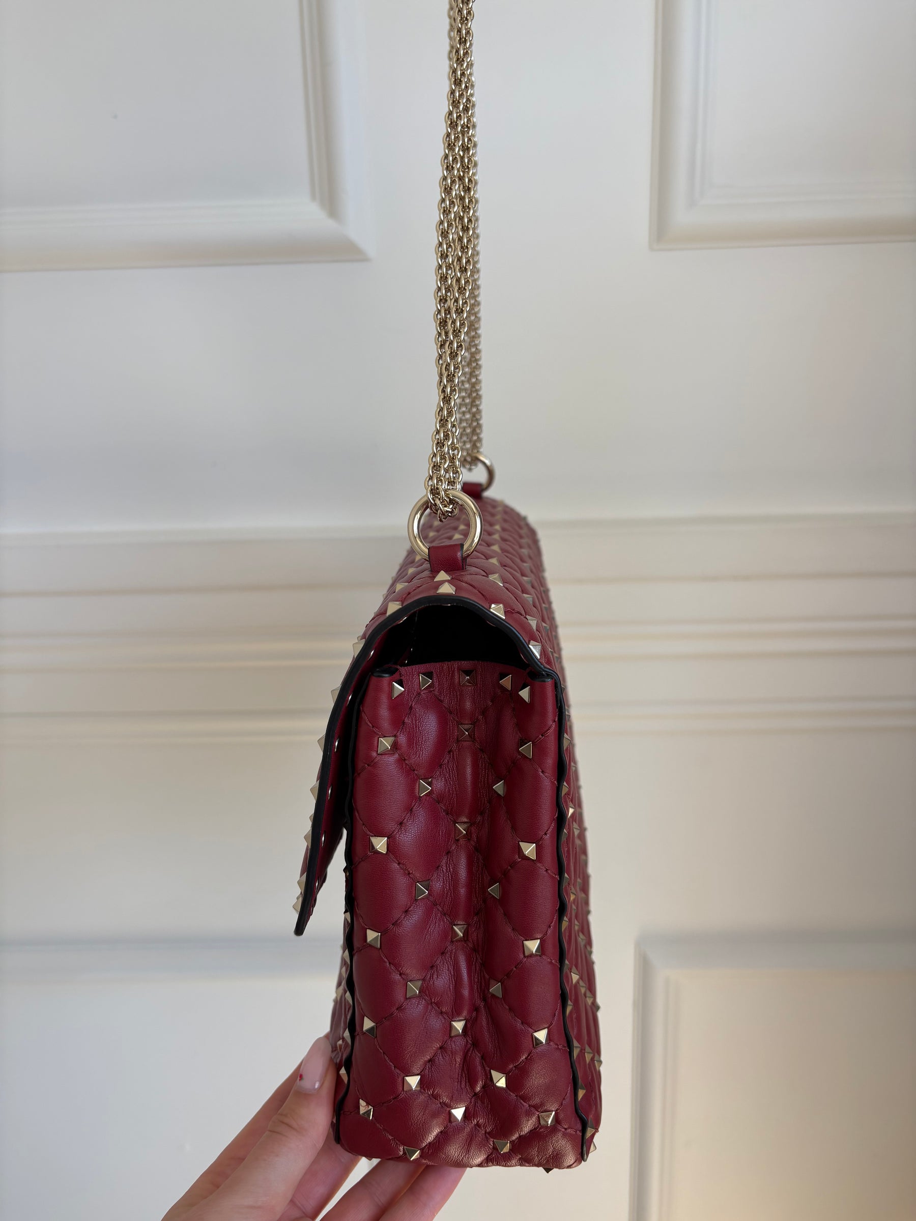 Valentino Garavani Red Leather Rockstud Chain Flap Bag