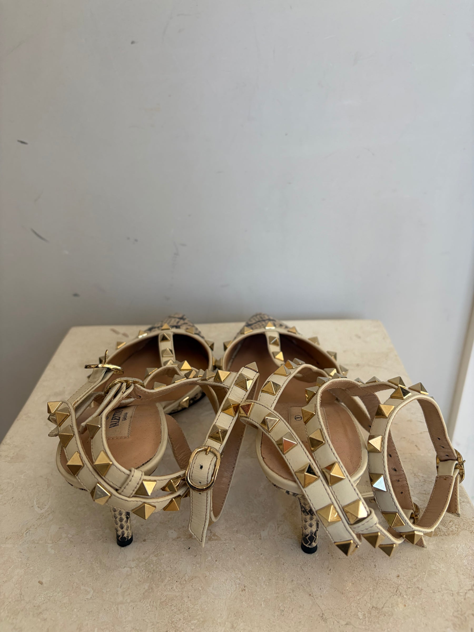 Valentino Garavani Snake Embossed Rockstud Heels, 38.5