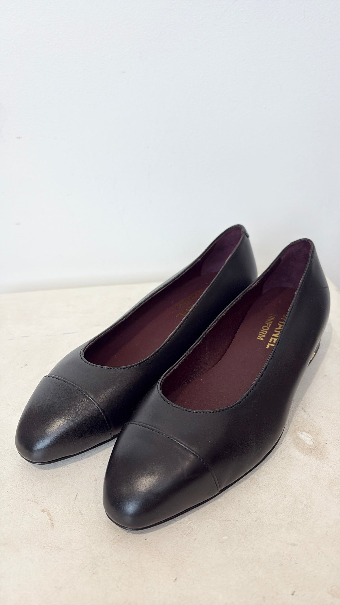 Chanel Uniform Black Leather Flats, 36