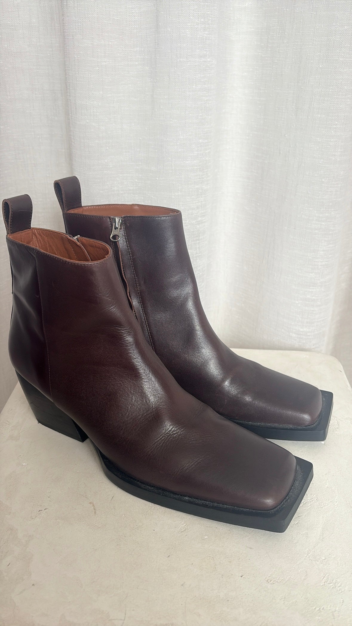 Camilla and Marc Elliana Square Toe Brown Leather Boots, 41
