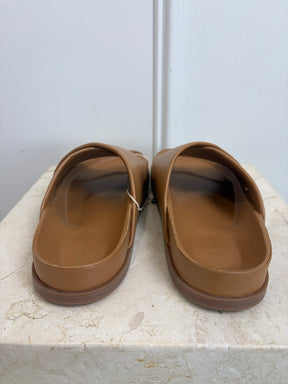 Mansur Gavriel Tan Leather Cross Over Slides, 38