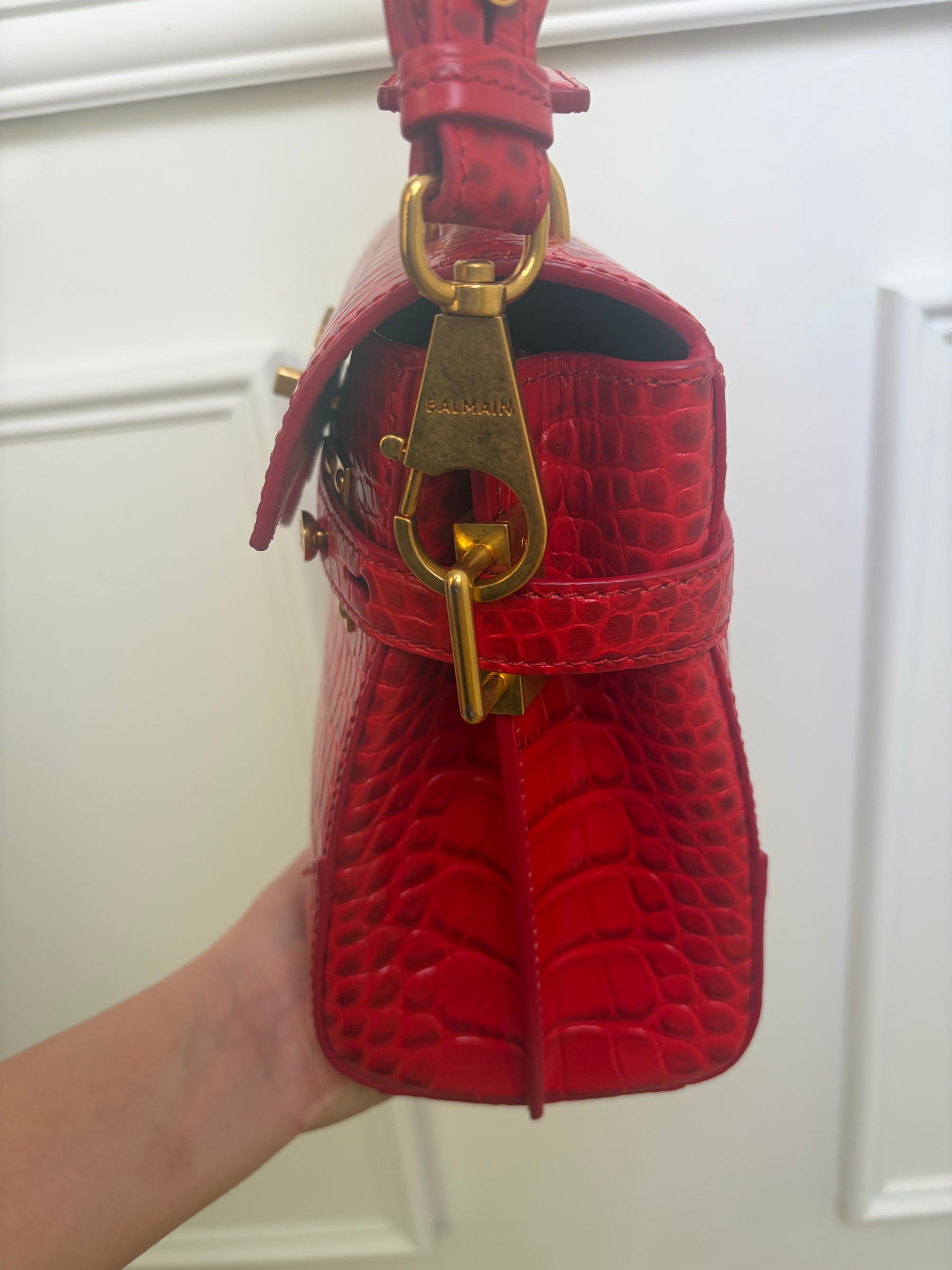 Balmain Red Croc Print B Buzz 23 Bag
