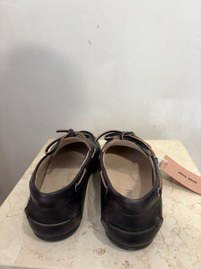 Miu Miu Unlined Leather Boat Shoes Black, 37