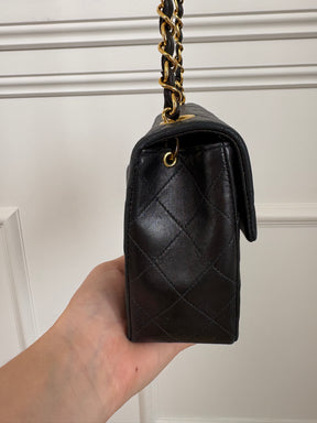 Chanel Vintage Black Lambskin Mini Square Flap Bag Gold HW