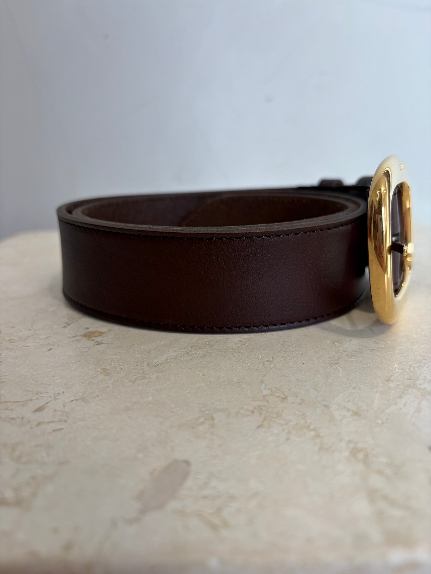 Celine Choclate Brown Leather Gold Buckle Belt, 75