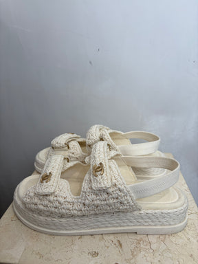 Chanel Cream Crochet Slingback Dad Sandal, 38C