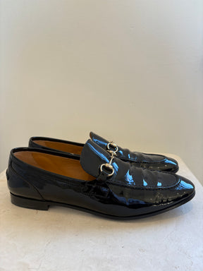 Gucci Black Pantent Loafers, 39