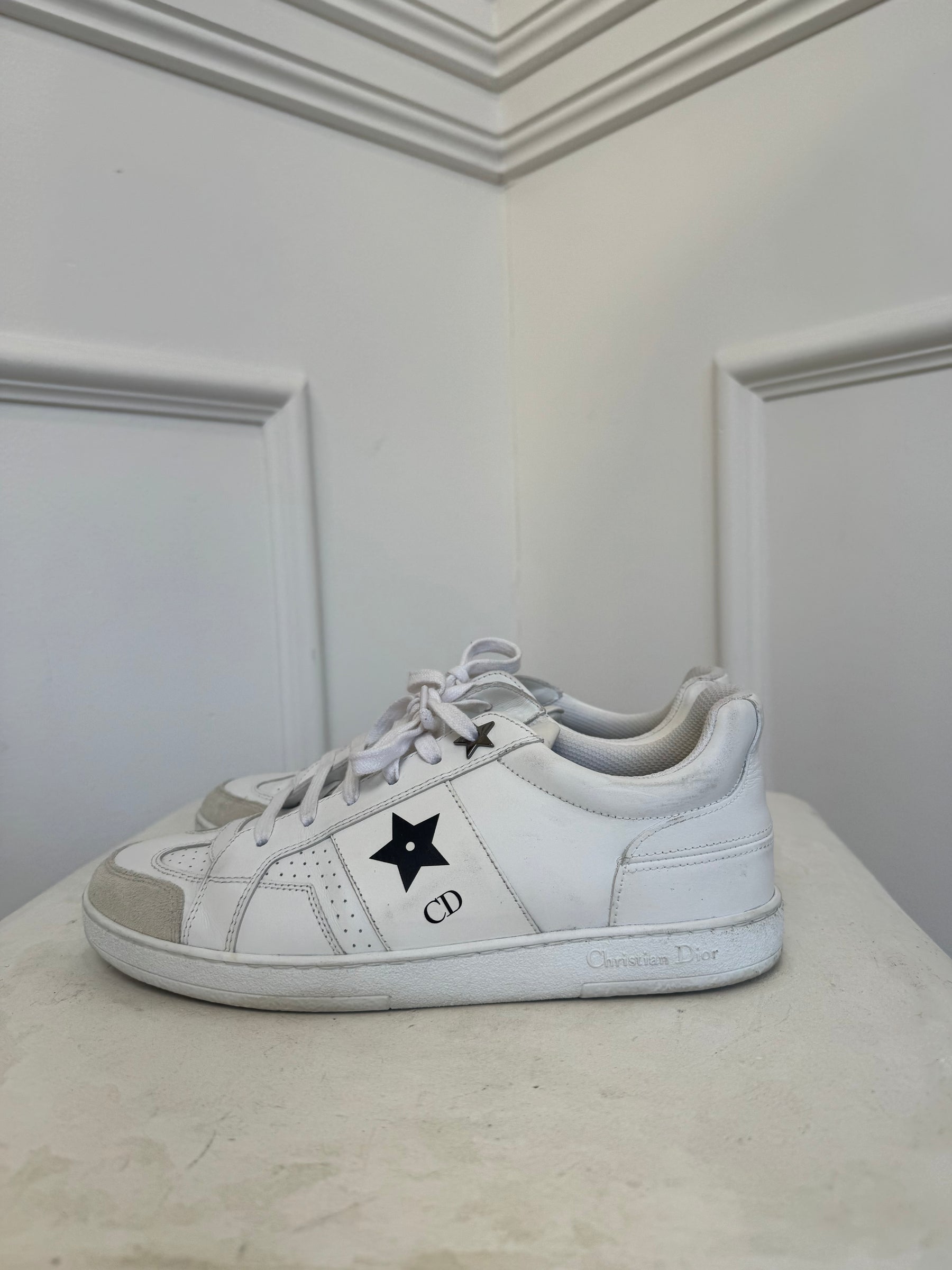 Dior White Leather Star Logo Sneaker, 36