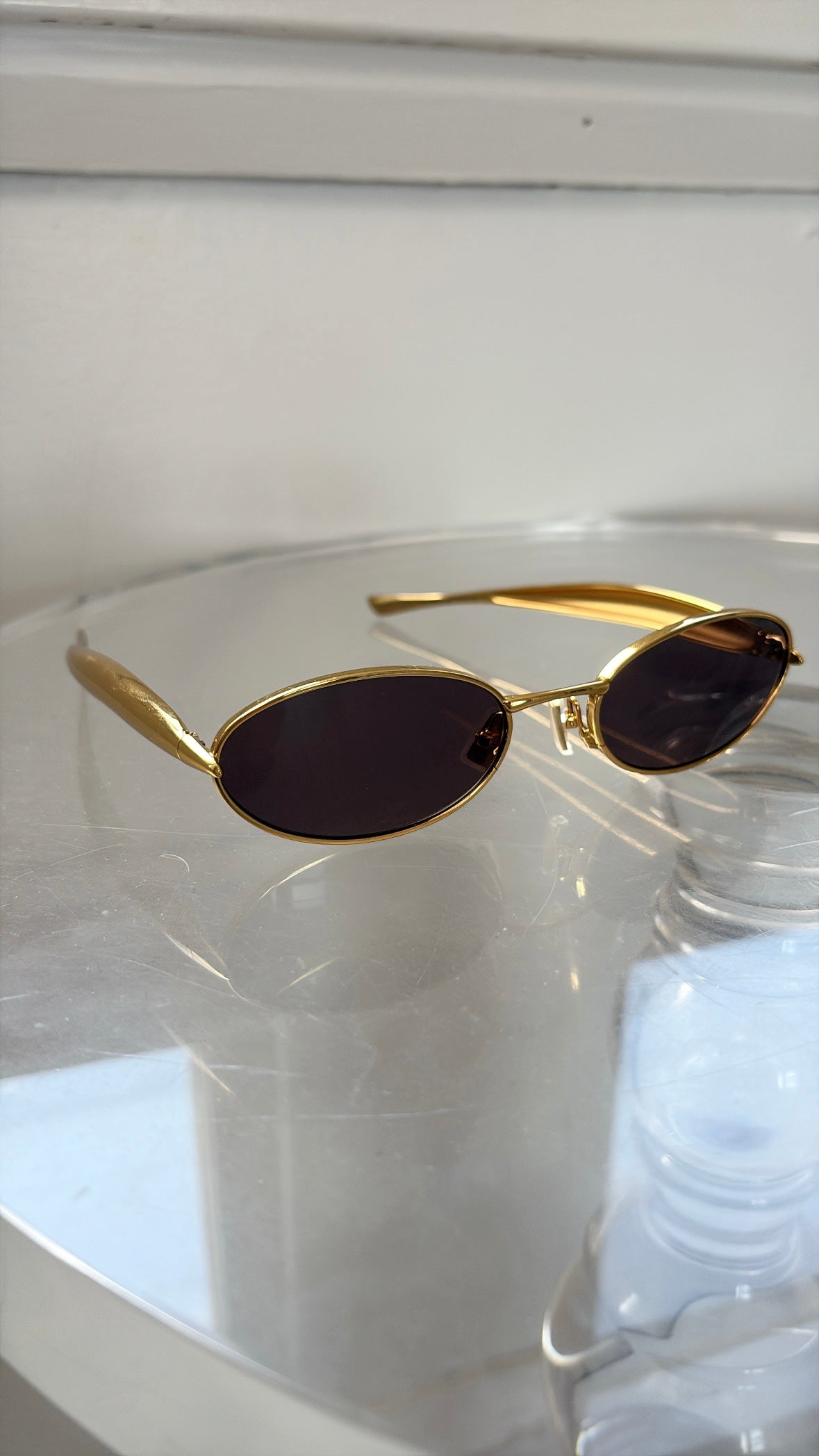 Bottega Veneta Gold Oval Sardine Sunglasses