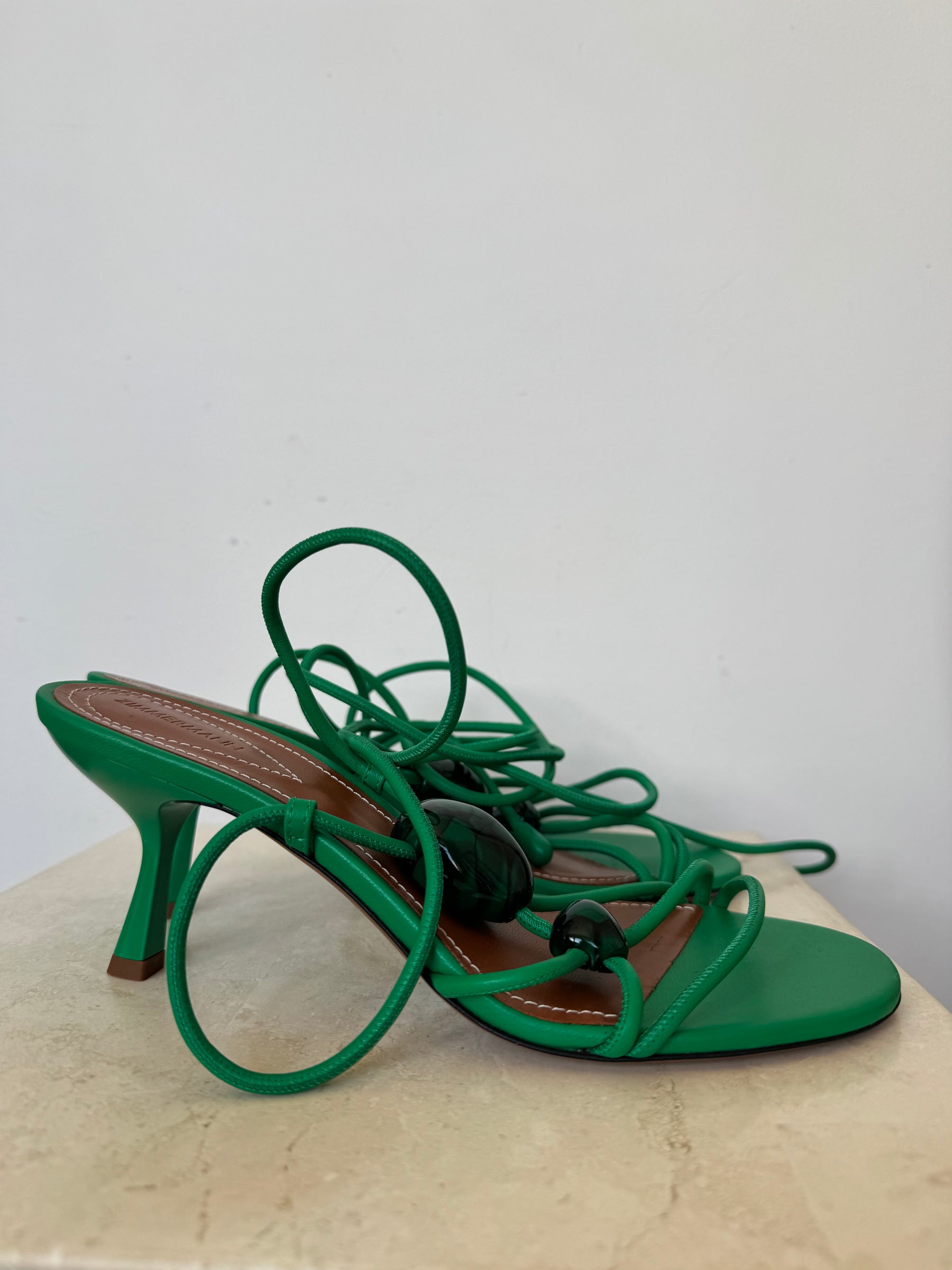 Zimmermann Green Stone Strappy Ankle Wrap Heel, 38