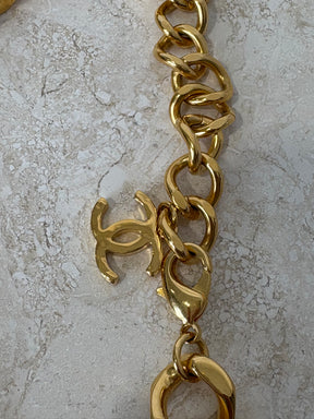 Chanel Gold Tone and Pearl Logo Chain Choker