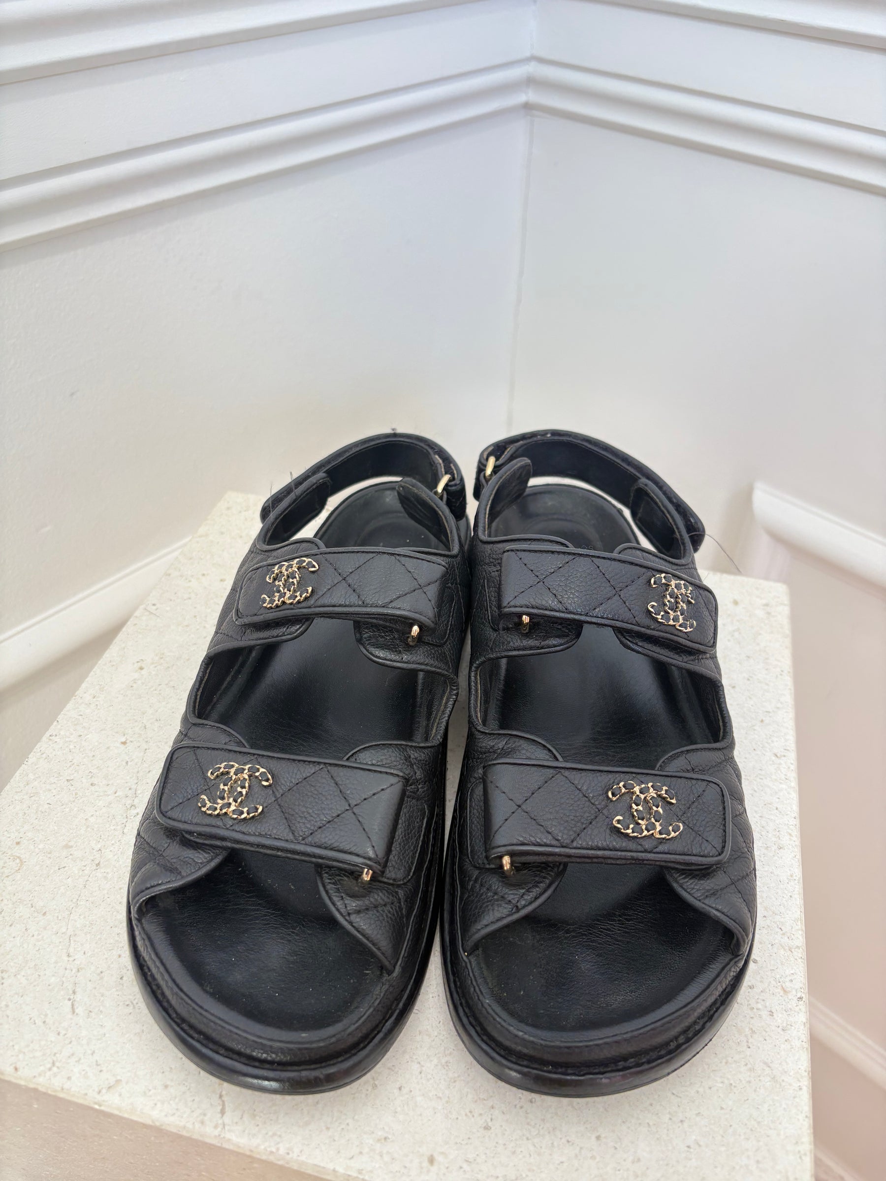 Chanel Black Caviar Leather Dad Sandals, 39