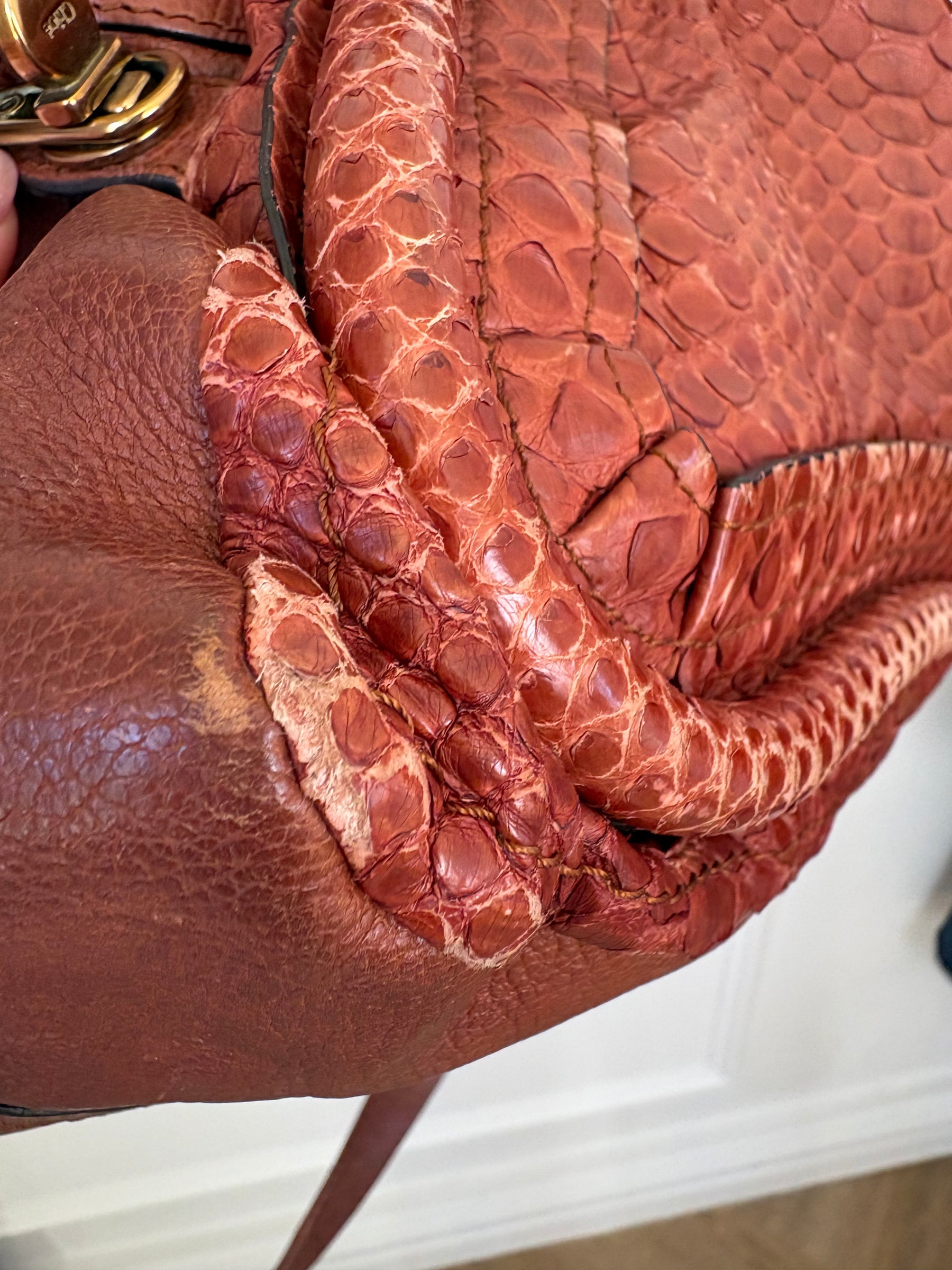 Chloé Chestnut Python and Leather Paraty Tote Bag