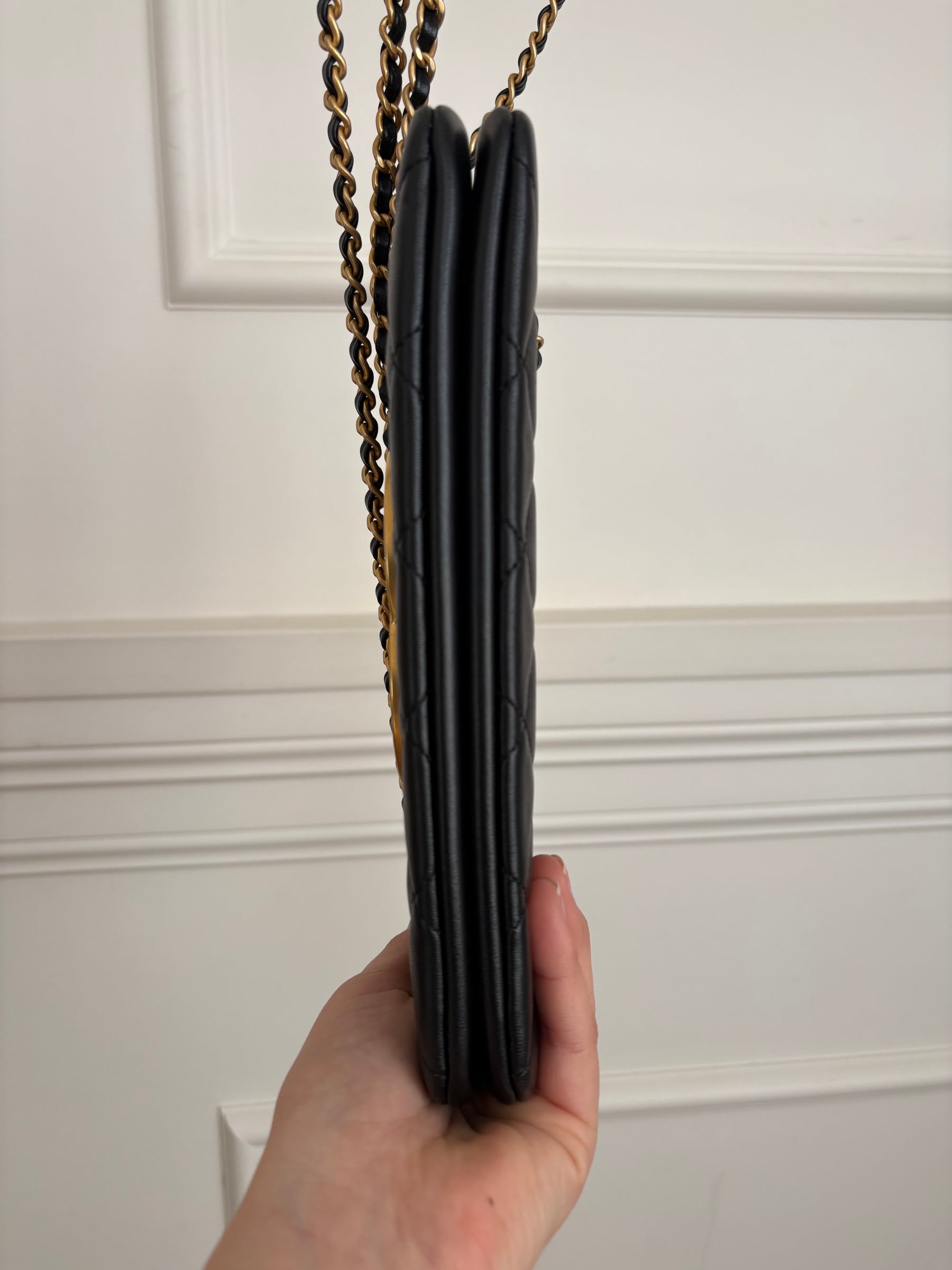 Chanel Black Leather Logo Clutch with Chain