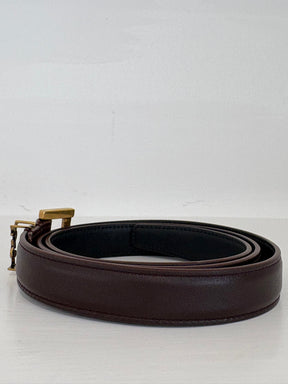 Saint Laurent Burgundy Leather Thin Logo Belt, 80