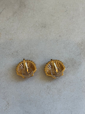 Chanel Gold Tone Pink and Blue Crystal Shell Clip On Earrings