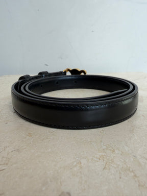Celine Black Leather Triomphe Logo belt, 75