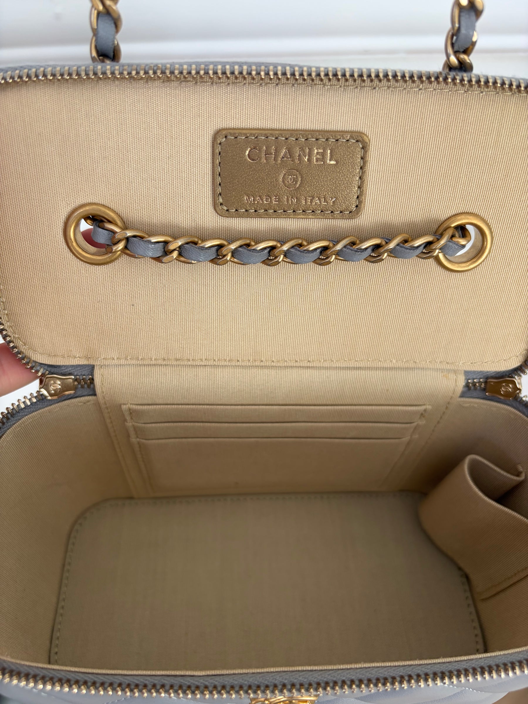 Chanel Grey Lambskin Leather Pearl Crush Vanity Bag