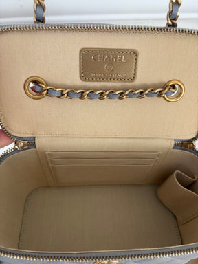 Chanel Grey Lambskin Leather Pearl Crush Vanity Bag