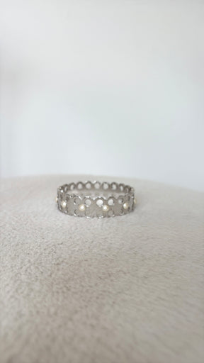 Louis Vuitton Silver Tone Bangle Pearl Embellished Bangle, S