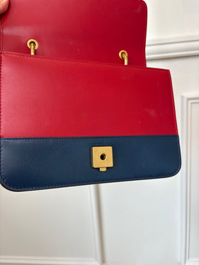 Gucci Red, White and Navy Leather Embellished Bee Shoulder Bag