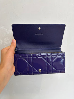 Dior Purple Patent Cannage Quilted Flap Wallet