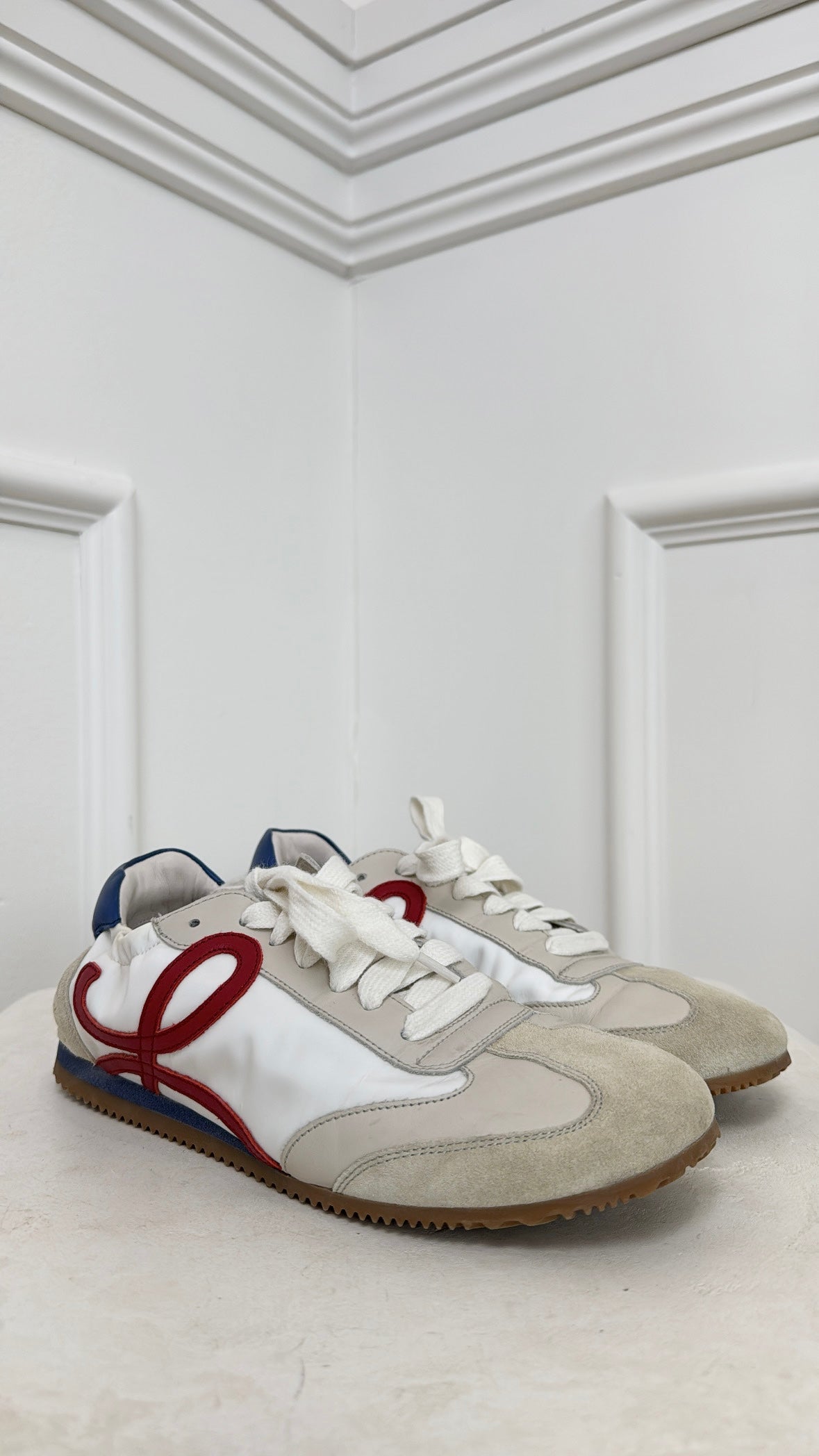 Loewe White, Red and Blue Leather Ballet Sneakers, 38