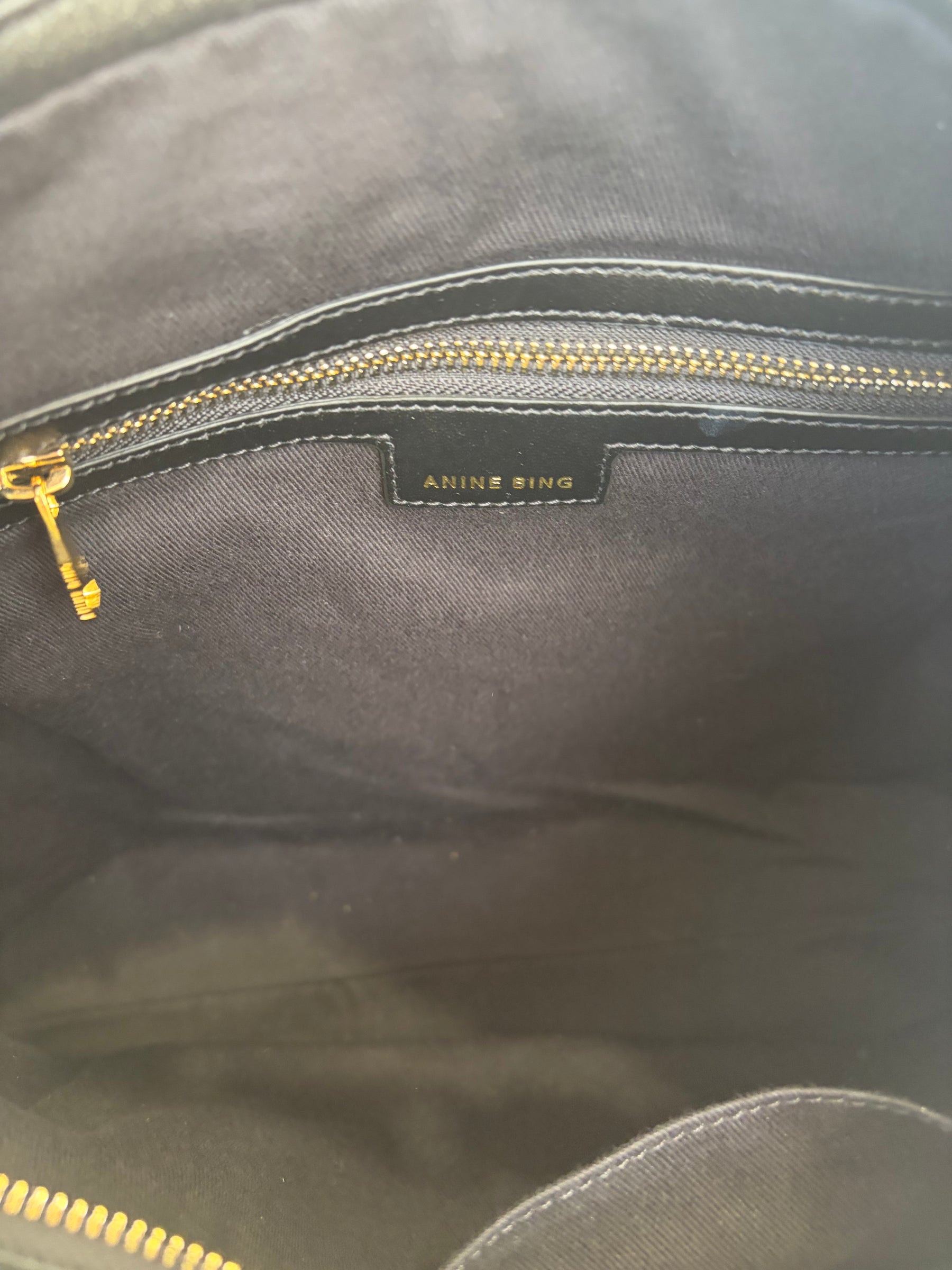 Anine Bing Black Leather Logo Shoulder Bag