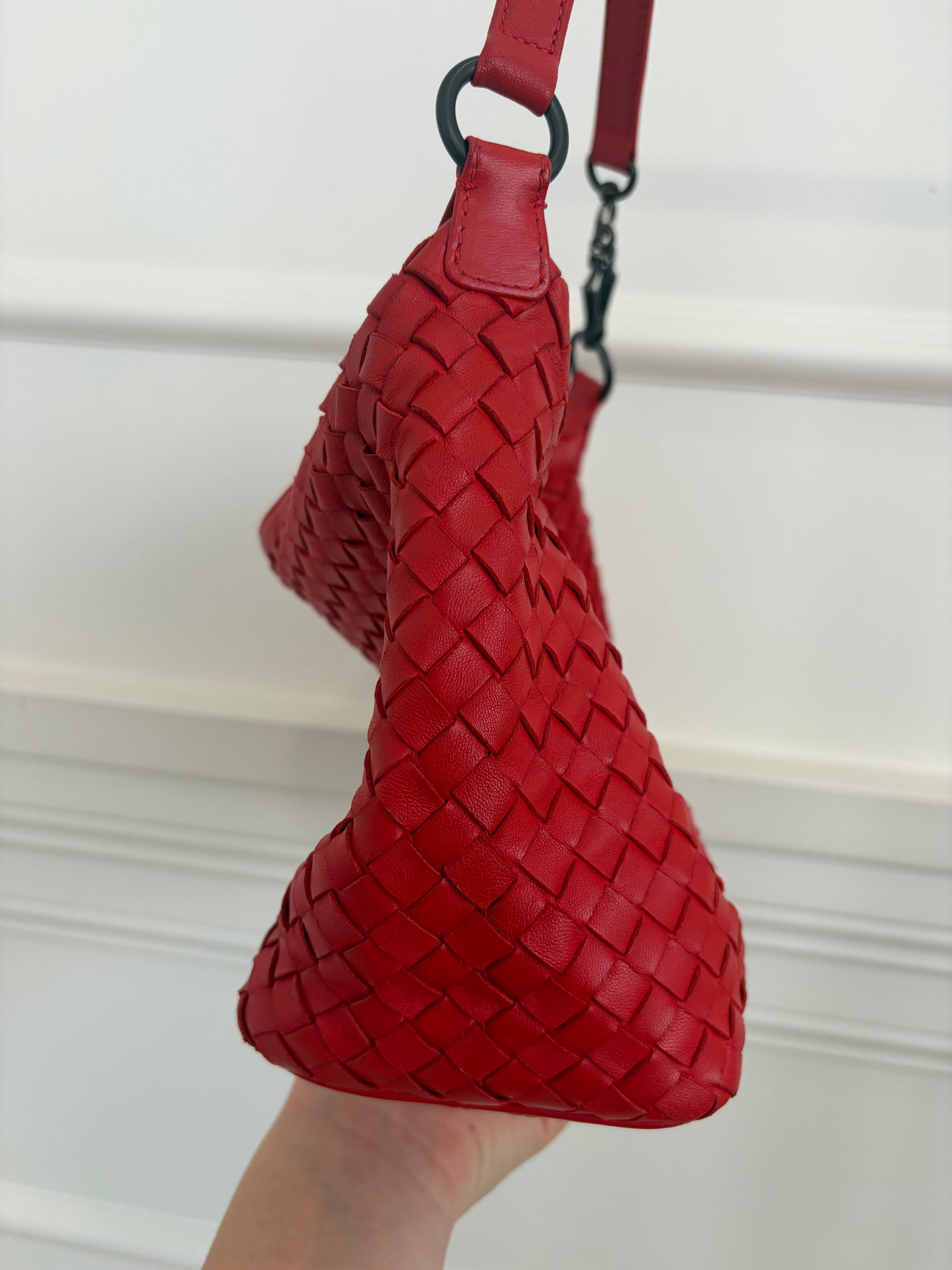 Bottega Veneta Red Intrecciato Leather Shoulder Bag