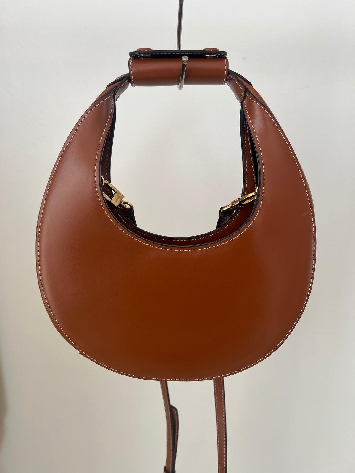 STAUD Tan Leather Mini Moon Bag