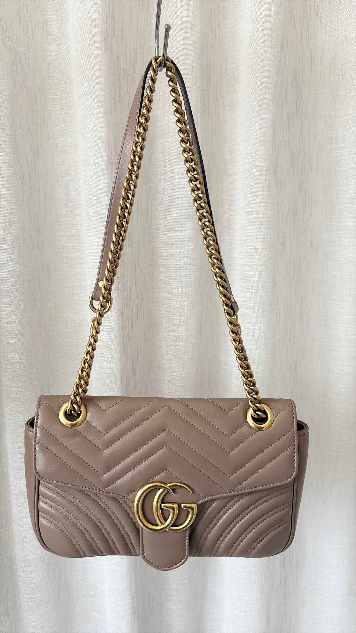 Gucci Dark Beige Quilted Leather Medium Marmont Shoulder Bag