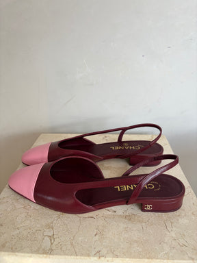 Chanel Burgundy And Pink Slingback Ballet Flats, 39 C