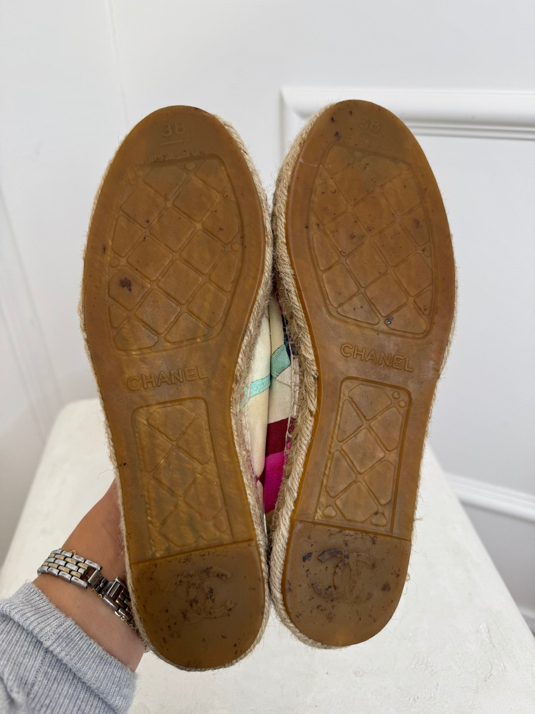 Chanel Multi Colour Stripe Canvas And Pantent Espedrilles, 38