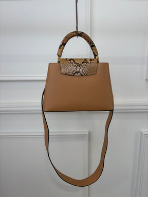 Louis Vuitton Camel Grained Leather Capucines BB with Python Leather Trim