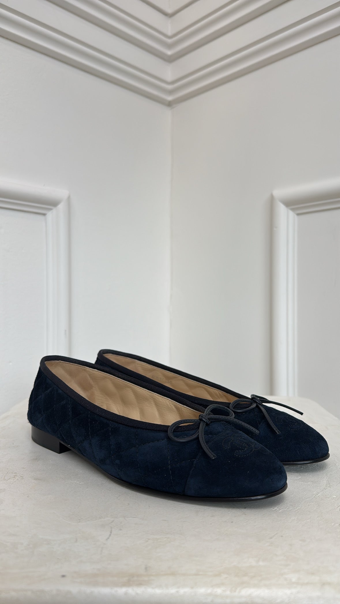 Chanel Navy Suede Quilted Ballet Flats, 38