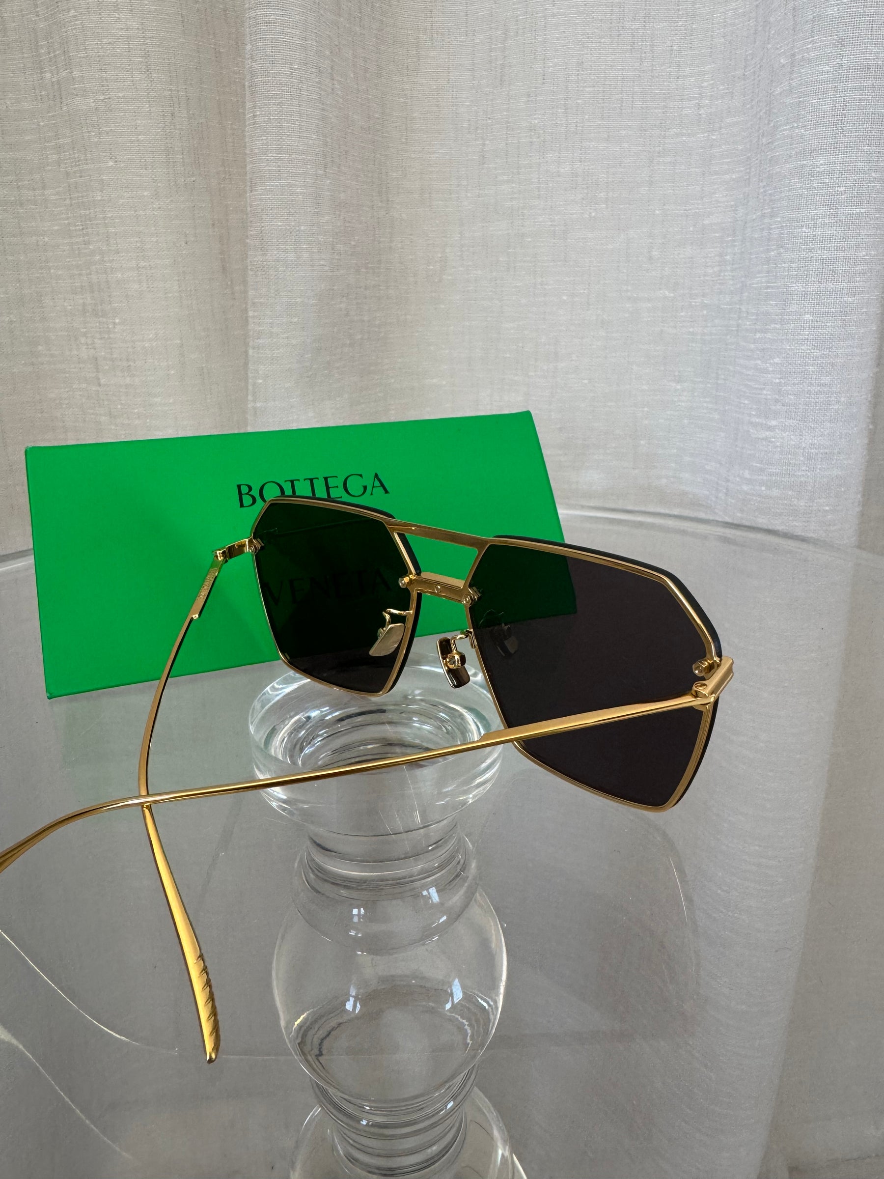 Bottega Veneta Black and Gold Hexagonal Sunglasses