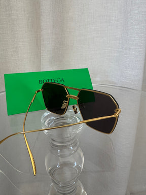 Bottega Veneta Black and Gold Hexagonal Sunglasses