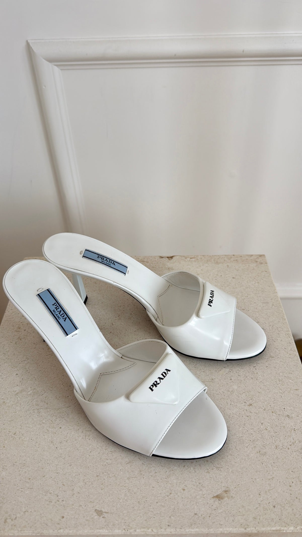 Prada White Logo Mules, 37