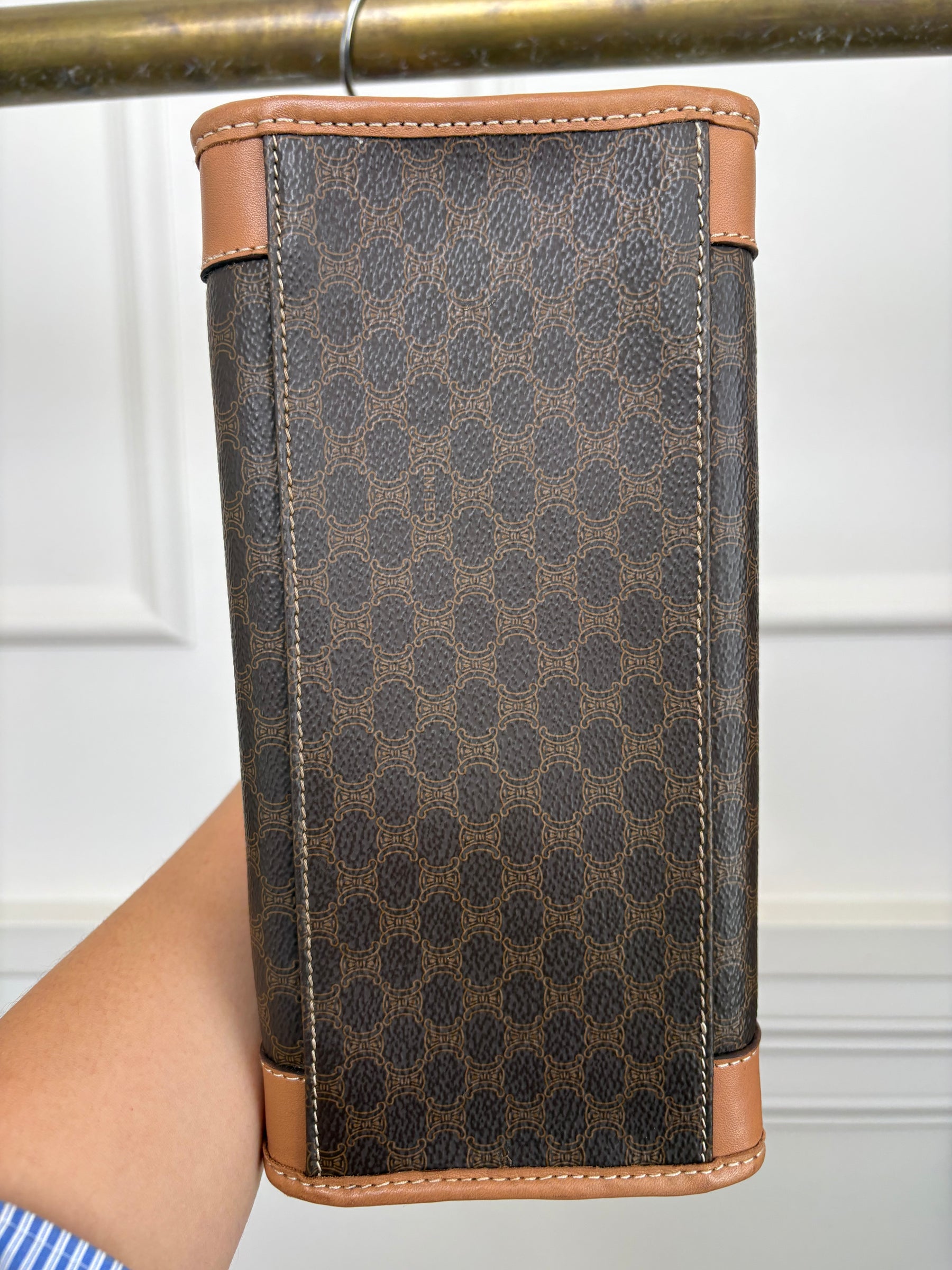 Celine Vintage Brown Canvas Monogram And Tan Leather Mini Tote Bag