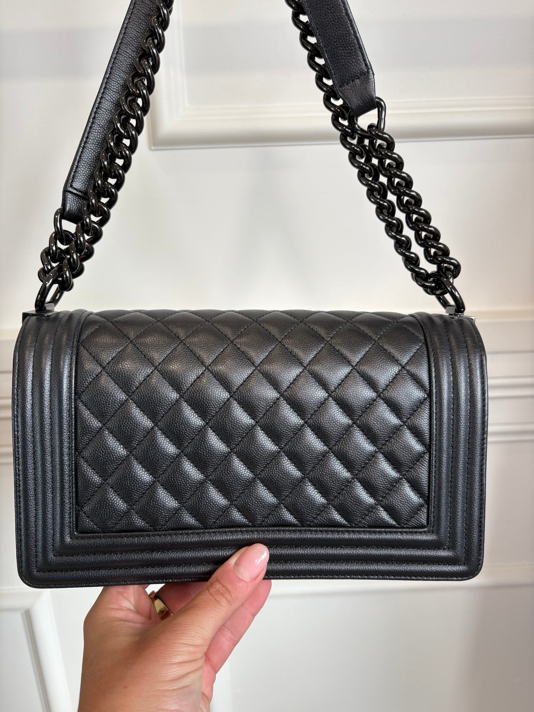 Chanel So Black Grained Calfskin Leather Medium Boy Bag