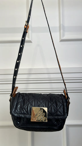 Sonia Rykiel Black Padded Tan Studded Strap Crossbody Bag