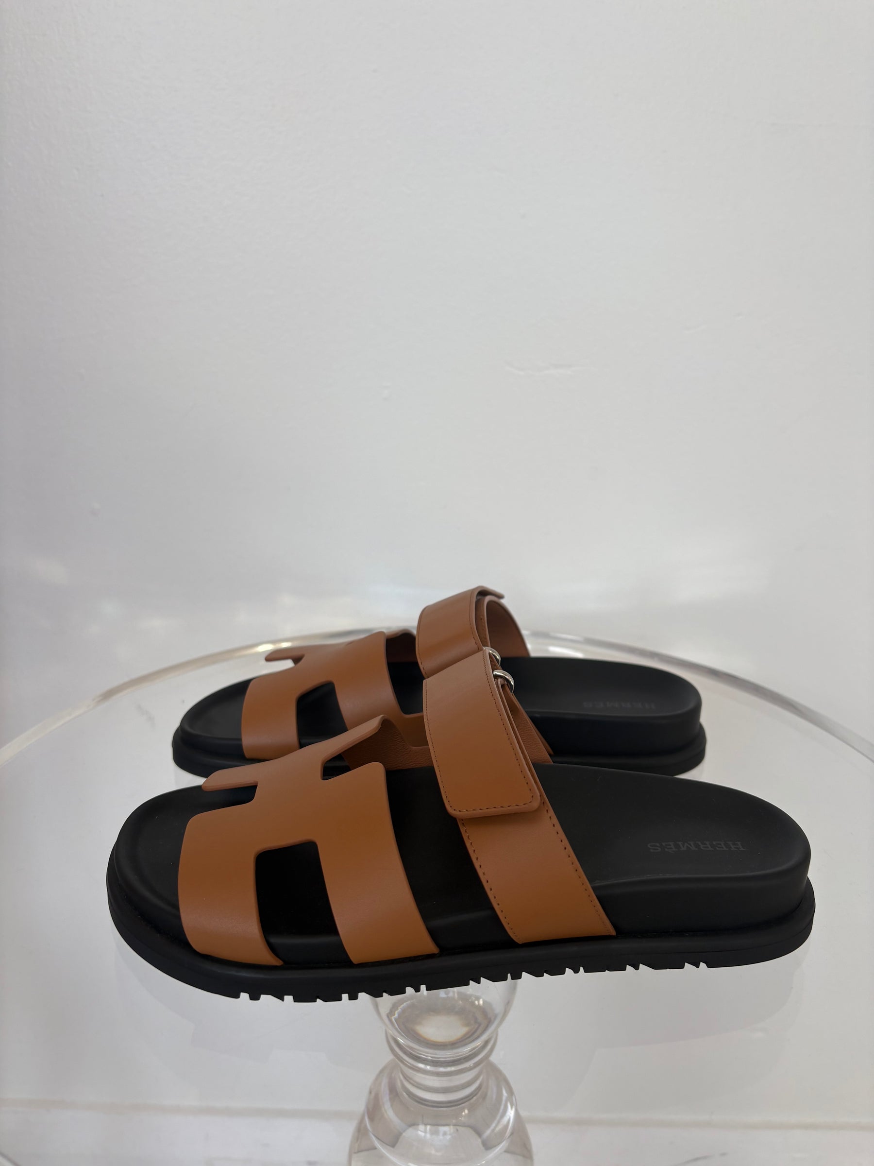 Hermès Tan Leather Chypre Sandals, 38.5