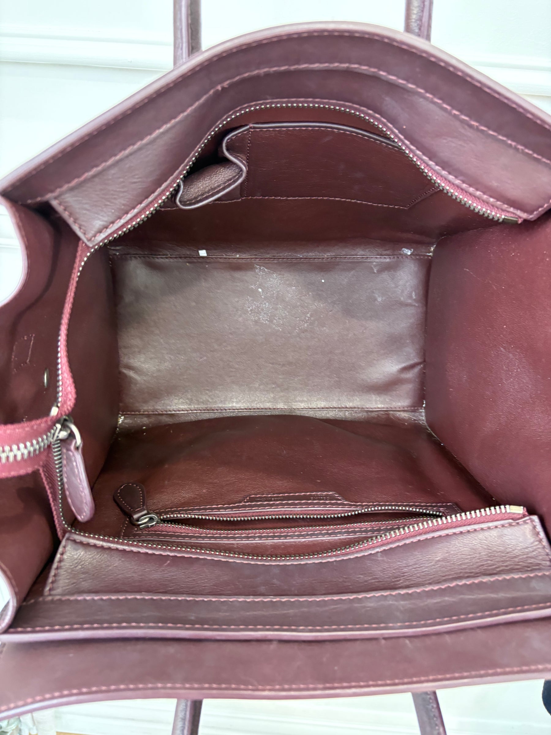 Celine Burgundy Leather Mini Luggage Tote
