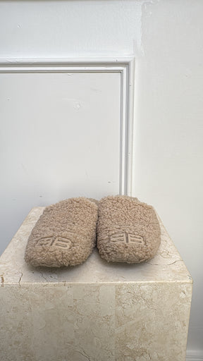 Balenciaga Blush Shearling Slippers, 39