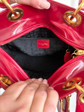 Dior Red Patent Leather Medium Lady Dior Bag