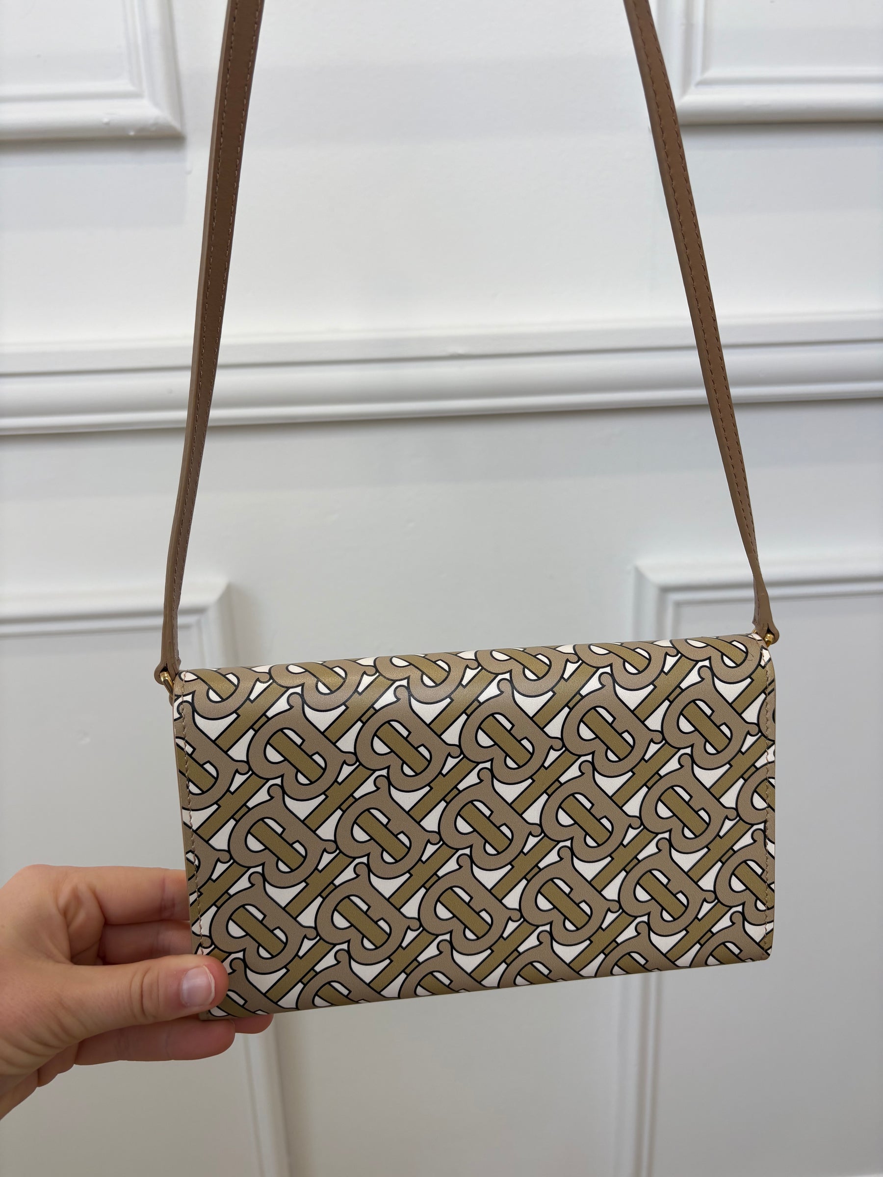 Burberry Khaki and White Monogram Logo Crossbody Wallet