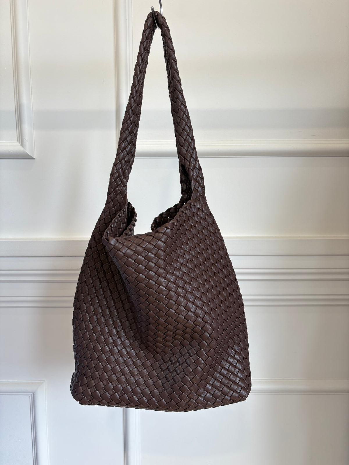 Rylan Brown Woven Shoulder Bag with pouch