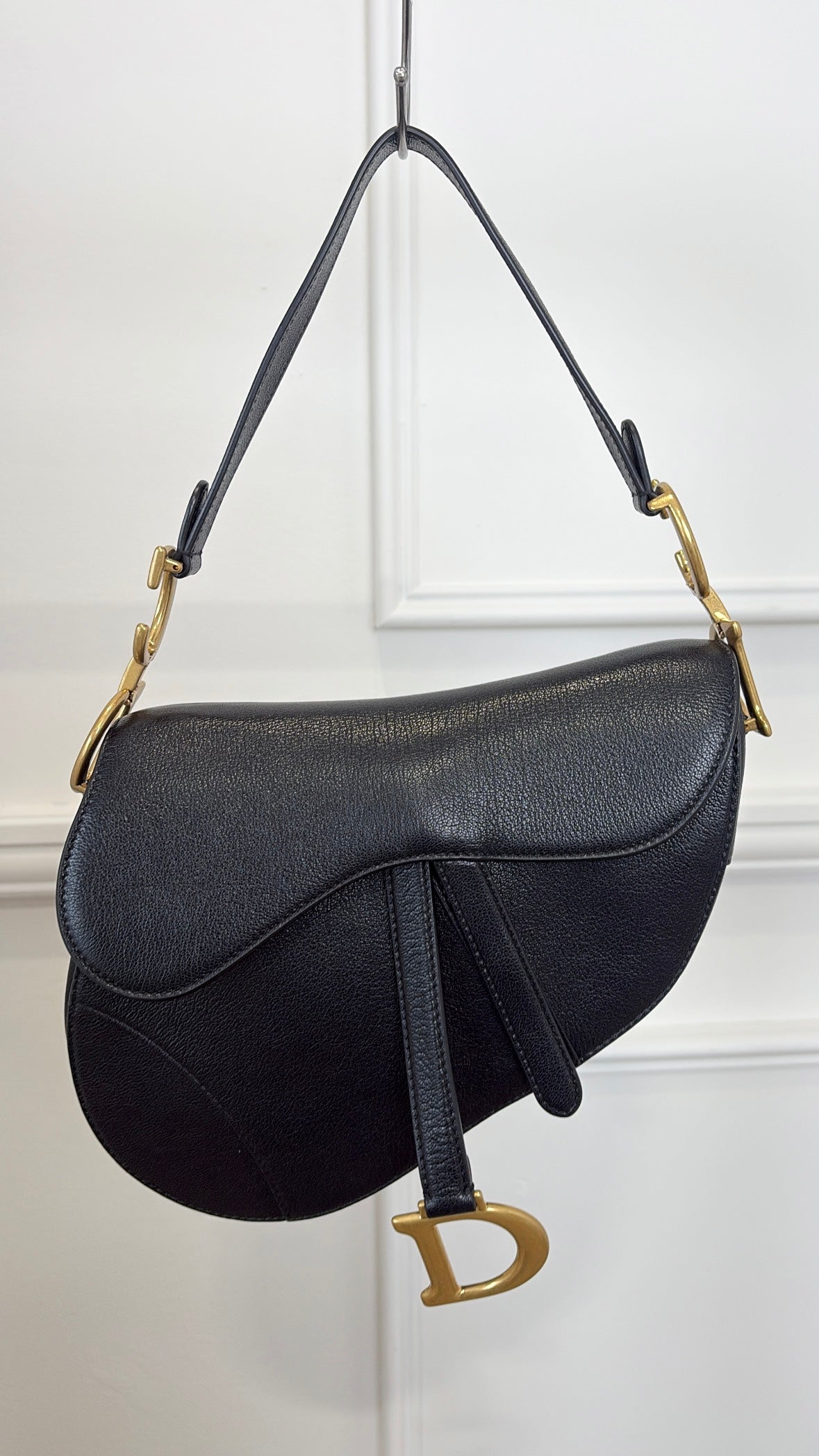 Dior Saddle Bag With Strap Black Grained Leather