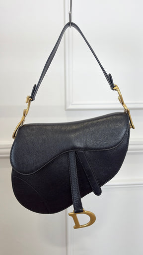 Dior Saddle Bag With Strap Black Grained Leather